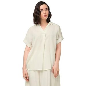 Ulla Popken Dames grote maten grote maten plus size blouse, rugknopen, oversized, sierplooi, halve mouwen 792090, sneeuwwit, 58-60