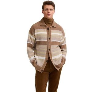 Bugatti - Cardigan - Beige - Regular Fit - Gestreept met Knoopsluiting & Kraag