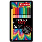 Premium Viltstift - STABILO Pen 68 - metalen etui met 10 stuks - met 10 verschillende kleuren