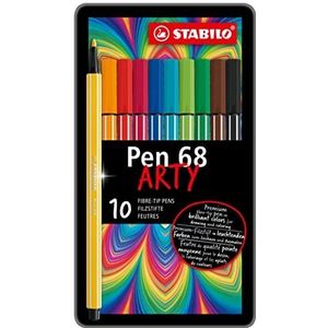 Premium Viltstift - STABILO Pen 68 - metalen etui met 10 stuks - met 10 verschillende kleuren