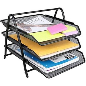Greenco Brievenlade bureau organizer, 3-laags mesh papierlade, document, brief, kantoorpapierorganizer, zwart