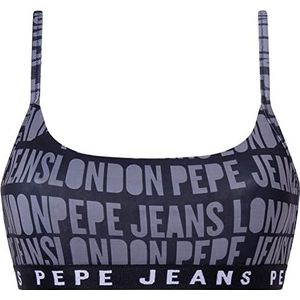 Pepe Jeans Dames Allover Logo Str Brlt BH, zwart, L, Zwart, L