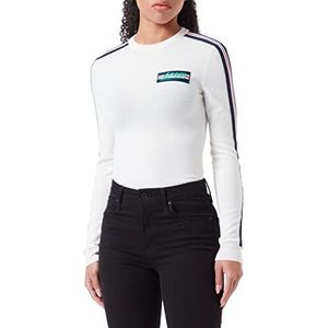 Love Moschino Dames Slim Fit Lange Mouwen Ronde Hals met Striped Tape On Sleeves en Patch Sweater Sweater, wit, 38