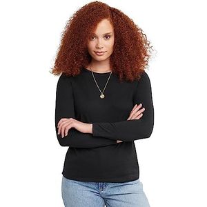 Hanes Originals Dames T-shirt met lange mouwen, katoen, lichtgewicht T-shirt met ronde hals, moderne pasvorm, Ebben, M