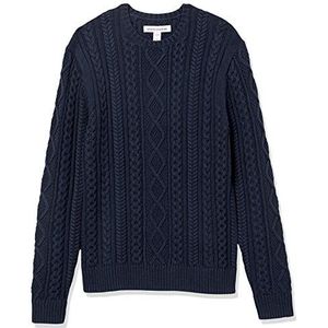 Amazon Essentials Heren lange mouwen 100% katoen visser kabel ronde hals trui, marineblauw, XS