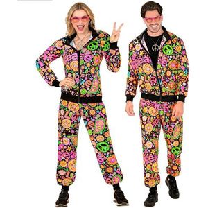 Widmann Peace & Love Hippiekostuum, neon, Flower Power, jaren 80-outfit, joggingpak, badknoop-outfit, carnavalskostuums