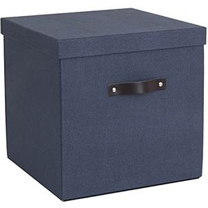 Bigso Box of Sweden LOGAN Opbergdoos met deksel, grote opvouwbare doos voor kleding, speelgoed enz. Opbergdoos met handvat van vezelplaat en papier met linnenlook - blauw