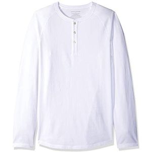 Amazon Essentials Men's Henley-shirt met lange mouwen en slanke pasvorm, Wit, XS