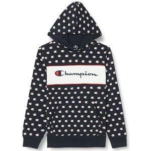 Champion Legacy Icons B-Ultralight Spring Terry All-over sweatshirt met capuchon voor kinderen en jongens, marineblauw/wit, 7-8 jaar