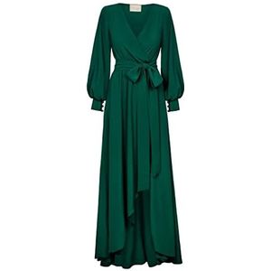 Swing Fashion Lange damesjurk, elegante jurk, feestelijke jurk, feestjurk, avondjurk, bruiloftsjurk, baljurk, maxi-jurk, lange mouwen, groen, maat 34