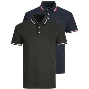 JACK & JONES Heren T-shirt 2-pack effen polo T-shirt, navy blazer, XXL