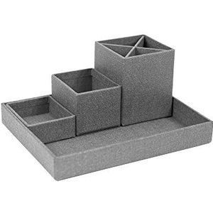 Bigso Box of Sweden Bureauopbergorganizer voor briefpapier - pennenhouder met 4 vakken voor verschillende kantoorartikelen - opslag van vezelplaat en papier - grijs