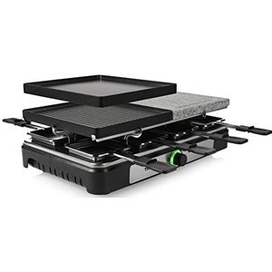 TRISTAR Raclette gourmetset RA-2747 – 4-in-1 – Verwisselbare platen - raclette/steengrill/grill/teppanyaki – 8 personen – 1400 Watt, Zwart