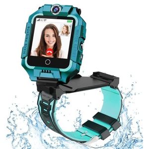 4G Kids Smart Horloge voor Jongens Meisjes, OKYUK 2022 Waterdichte Veilige Smartwatch, GPS Tracker Calling SOS Camera WiFi, voor Kinderen Studenten 4-10Y Verjaardag (Cyan T10)