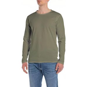 Replay Basic shirt met lange mouwen voor heren, regular fit, 408 Light Military, L