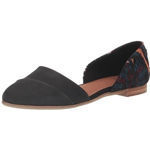 TOMS Jutti D'Orsay Ballet Flat voor dames, Zwart leer en wereldwijd geweven, 36.5 EU