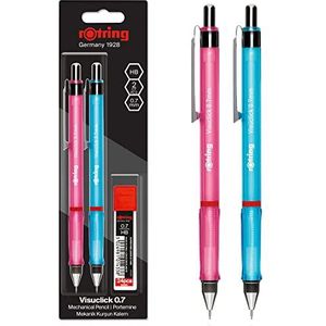 rOtring Visuclick-vulpotloden | 0,7 mm | Roze en blauwe behuizingen | 2 stuks | Met 24 HB-stiften