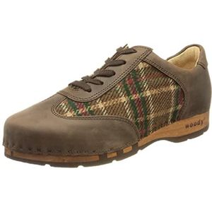 Woody Sam houten schoen voor heren, vetleer, caffe-textiel, geruit, 48 EU