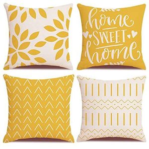Homefeelzydys Kussenhoezen, kussenslopen 45 x 45 set van 4 gele vierkante kussenhoezen 18x18 4Pack Voor Outdoor Patio Tuin Blench Woonkamer Bank Boerderij Decor