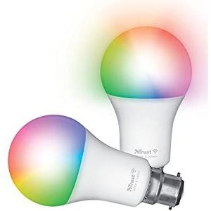Trust WIFI Smart LED-Lamp B22, WiFi-Lamp, Smart RGB-Lamp, Werkt met Alexa en Google Nest, Kleur Veranderende Gloeilamp, Duo Pack - Wit en Kleur