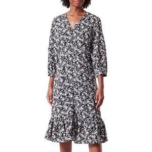 Swirlie Midi-jurk voor dames met bloemenprint, Zwart meerkleurig., L