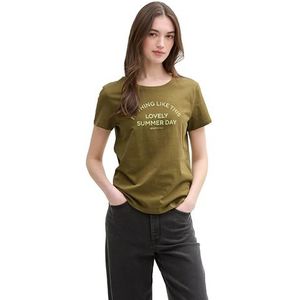 TOM TAILOR Denim T-shirt voor dames met print, 37798 - Warm Moss Green, M
