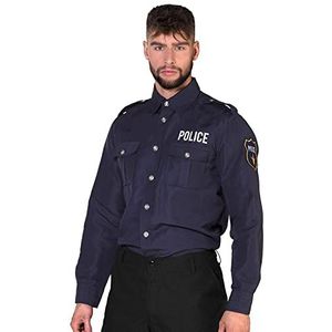 Boland - Politieshirt voor heren, politieagent, lange mouwen, overhemd met borduurwerk, officer, commissaris, uniform, kostuum, carnaval, themafeest