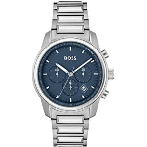 BOSS Chronograaf Quartz Horloge voor Mannen met Zilveren Roestvrij Stalen Armband - 1514007, Blauw, armband