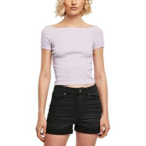 Urban Classics Dames T-shirt dames off-shoulder rib T-shirt, top voor vrouwen met korte snit en vrije schouders in vele kleuren, maten XS - 5XL, lila, XXL