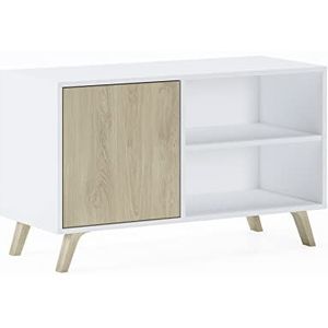Skraut Home - TV meubel voor woonkamer - 57 x 95 x 40 cm - Geschikt voor 32/40"" TV - Wind 100 Model - Mat Wit - Puccini Kleur Draaideur