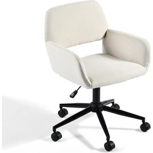 39F FURNITURE DREAM Scandinavische bureaustoel van stof, beige, draaibaar, in hoogte verstelbaar en 5 rollen voor kinderen die thuis werken, 56,5 x 57,5 x 75-85 cm
