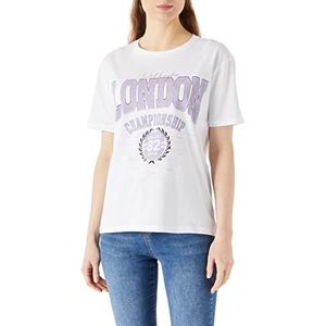 Koton Bedrukt katoenen T-shirt met korte mouwen voor dames, Gebroken wit (001), XS