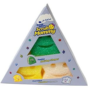 Scrub Daddy SMX32022 -Mommy spons, wasbaar, krasbestendig, dubbelzijdig, vaatspons,krasbestendig en herbruikbaar, flexibele textuur schuurspons, limited edition, Kerstmis, 3 stuks,eén maat,gesorteerd