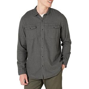 Amazon Essentials Men's Flanellen overhemd met lange mouwen, twee zakken en normale pasvorm, Houtskoolzwart, XXL