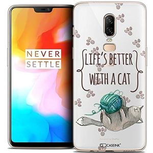 Caseink Hoes voor OnePlus 6 (6.28) beschermhoes case [Crystal beschermhoes case gel HD collectie quote design Life's Better with a Cat - flexibel - ultra dun - bedrukt in Frankrijk]