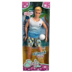 Simba 105733662 Steffi Love Beach, Kevin in zwembroek met T-shirt en volle bal, volledig beweegbaar, 30 cm speelpop, vanaf 3 jaar