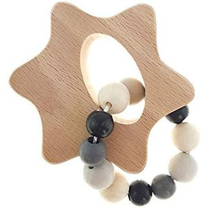 Hess houten speelgoed 10126504 grijpfrael ster, grijppsteen van hout, voor baby's vanaf 0 maanden, circa 10 x 8 x 5 cm, zwart