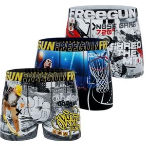 FREEGUN Boxershorts voor kinderen, sport, ademend, comfortabel en zacht (3 stuks), blauw/geel/grijs/wit, 10-12 Jaren