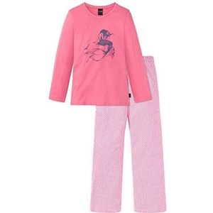 Schiesser Maritiem pak voor meisjes, lange tweedelige pyjama, Rood (framboos 522), 140 cm