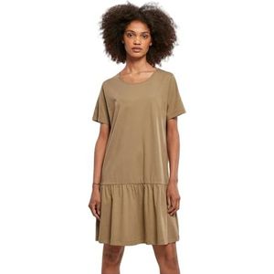 Urban Classics Damesjurk Valance Tee Dress, T-shirtjurk voor vrouwen met volant aanzet op de rok in vele kleuren verkrijgbaar, maten XS - 5XL, Kaki, 5XL