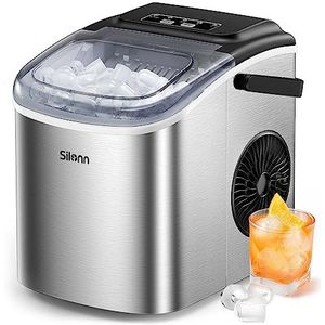 Silonn IJsmachine voor aanrecht, 9 kubussen klaar in 6 minuten, 11,8 kg in 24 uur, zelfreinigende ijsmachine met ijsschep en mand, 2 maten kogelijs voor thuis, keuken, kantoor, bar, feest