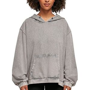 Build your Brand Dames Acid Washed oversized hoody, damestrui van katoen met capuchon en kangoeroezak, maten XS-5XL, asphalt, M