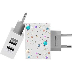 Gocase Planets Wall Charger | Dual USB-oplader | Compatibel met iPhone 11 Pro Max XS Max X XR Samsung S10 + Huawei P30 P20 LG Sony | Voeding wit 1 A / 2.1 A