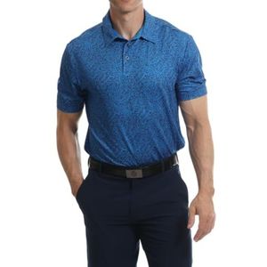 Under Par Heren vochtafvoerende sneldrogende stretch korte mouw all over varen print golfpoloshirt, turquoise, XL, 2386 - Turkoois, XL