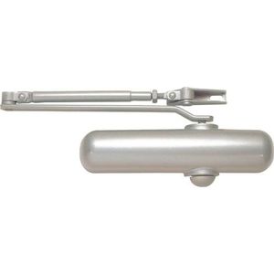 Yale P-2002 standaard deurdranger, veerbelast met verstelbare spanner, automatische sluiting van deuren tot 80 kg, zilveren afwerking