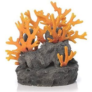 biOrb 46123 Lavasteen met vuurkoraalornament – natuurlijke aquariumdecoratie in de vorm van oranje koraal op grijze rotsen voor het ontwerpen van zoetwateraquaria en zeewateraquaria