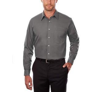 Van Heusen Men's Size Tall Fit Dress Shirts Poplin, Grey, 19"" Neck 37""-38"" Sleeve