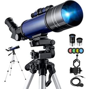 BEBANG Telescopen voor astronomie, draagbare 70 mm refractortelescoop voor beginners en kinderen met verstelbaar statief, fotosluiter, 4-maanfilter, houder voor telefoonadapter en rugzak