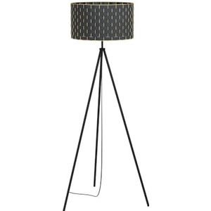 EGLO Tripod vloerlamp Marasales, staande lamp van stof en metaal in zwart en messing, driepoot textiel staanlamp voor woonkamer, met trapschakelaar, E27