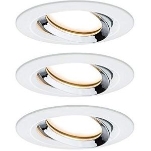 Paulmann 93686 Nova Plus LED inbouwlamp 3 stuks rond zwenkbaar 3x6,8W IP65 dimbaar inbouwspot wit mat, chroom spot aluminium 2700 K